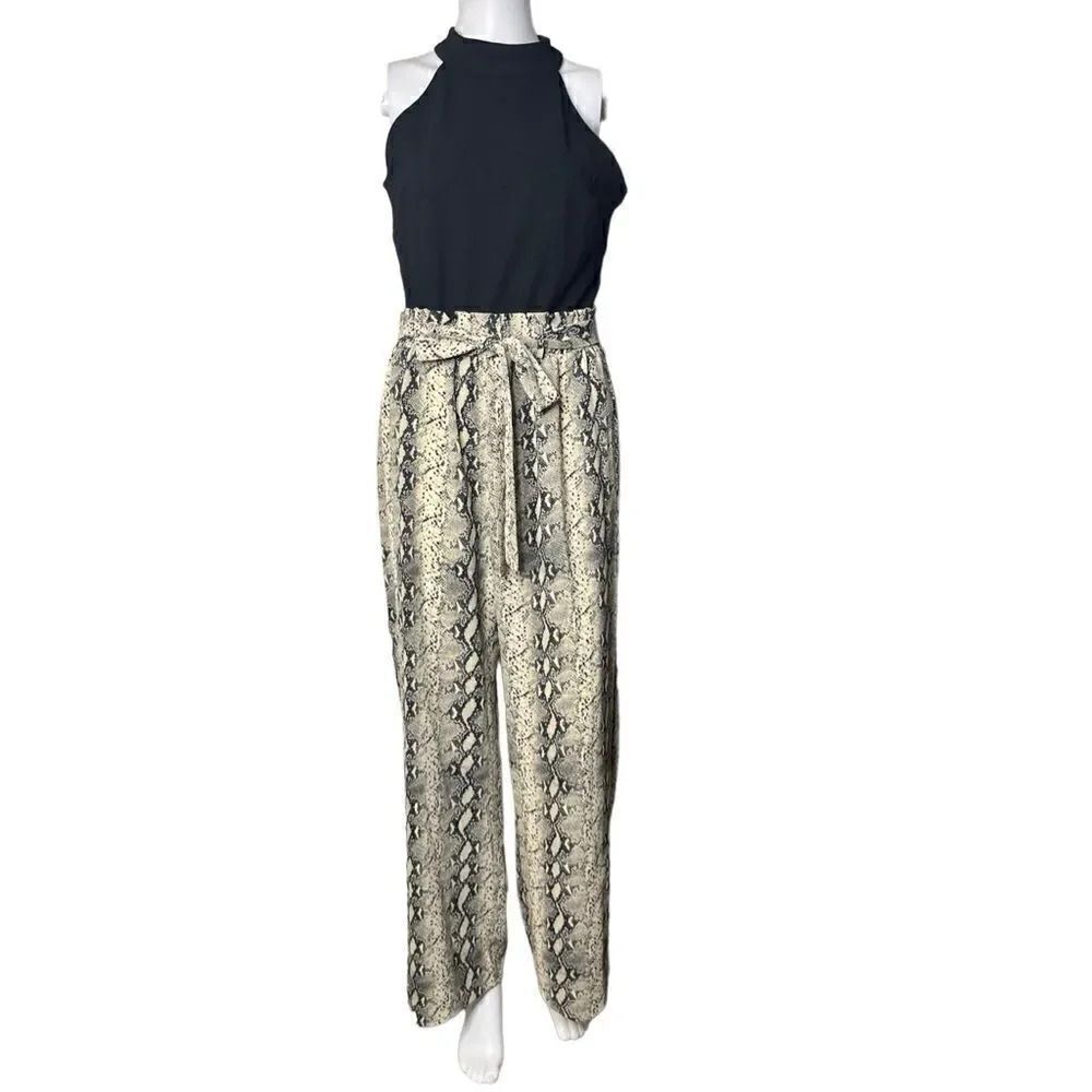 Francessca's Mi Ami Snake Print Jumpsuit Cream & Black Size Medium